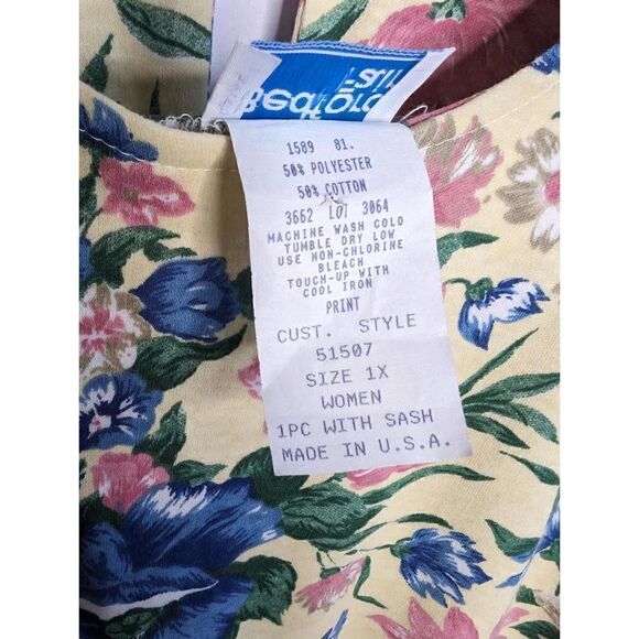 Vintage Bedford Fair T-Shirt Dress Floral Print Yellow and Blue 1X - Picture 6 of 7
